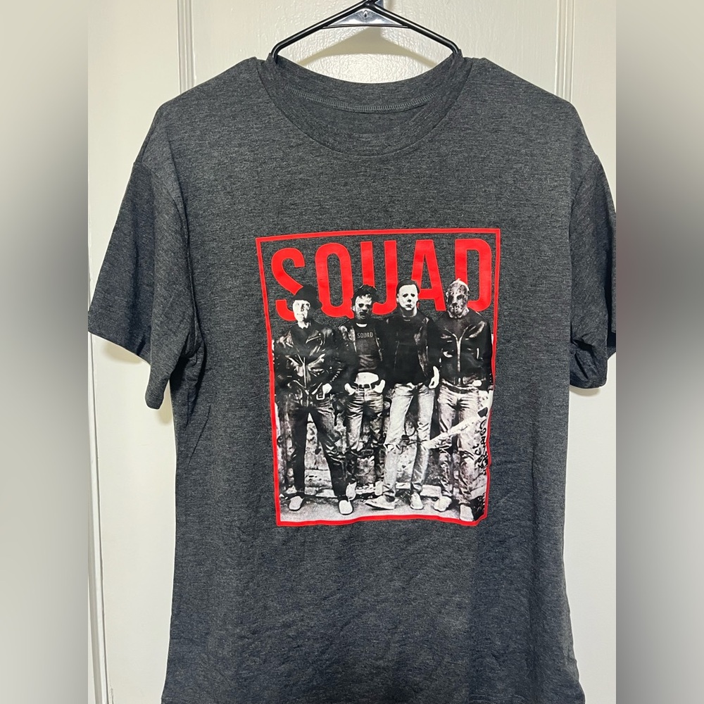 Gray Graphic T-Shirt with Red Accents